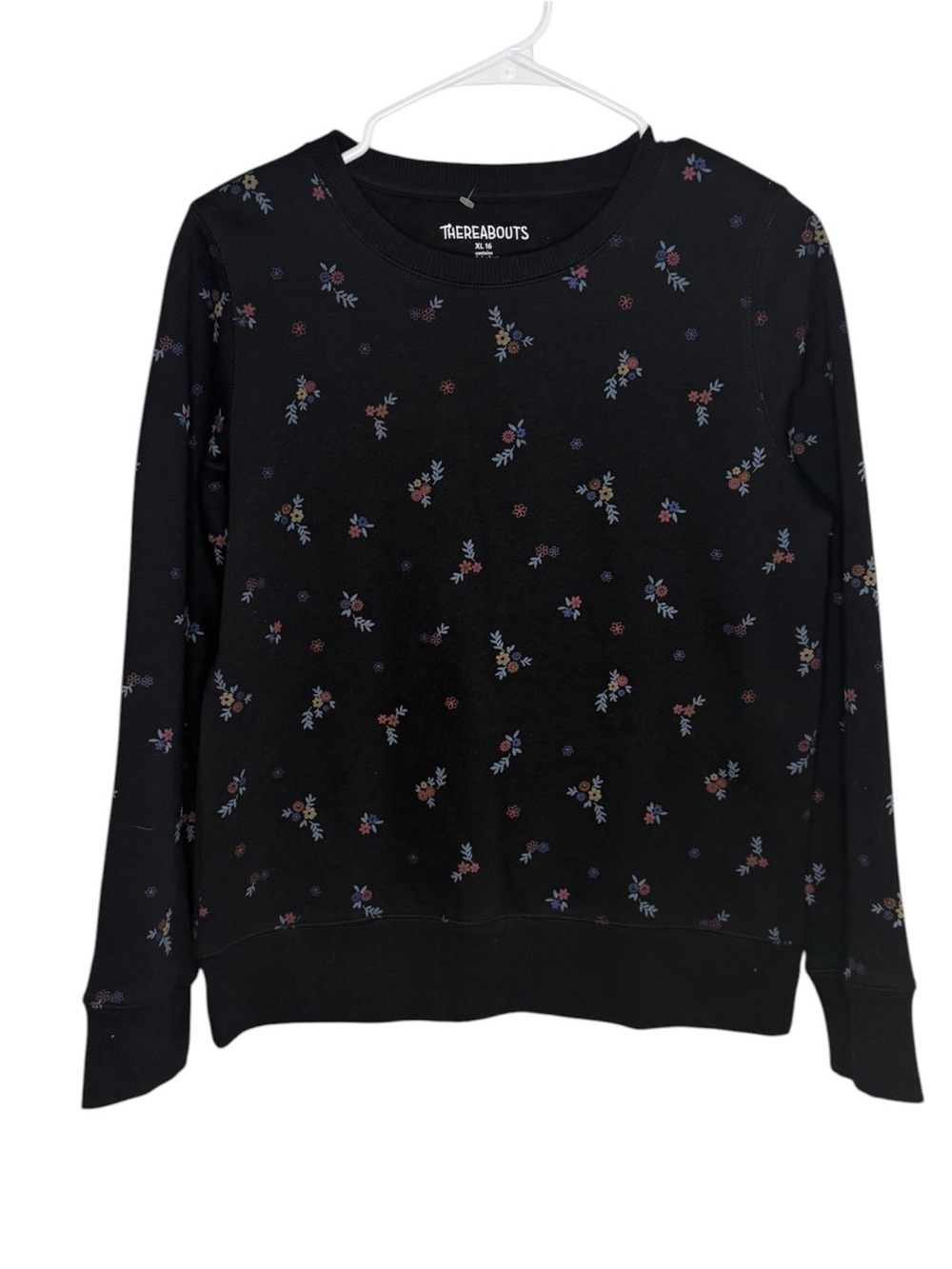 Black Floral Print Pullover Sweatshirt Size XL 16